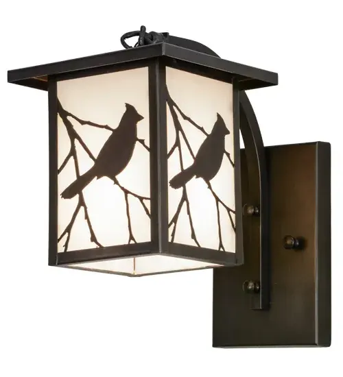 You can almost hear the beautiful melodies of this singing bird that echoes the rhythms of mother nature. Delicately etched of Solid Brass; silhouettes of a Song Bird perched on branches accent this handsome American-made Craftsman Signature lantern style pendant. The lighting fixture; handcrafted in the USA by Meyda artisans; is finished in Craftsman Brown and features White art glass. Perfect for indoor and outdoor lighting applications. - alternate view