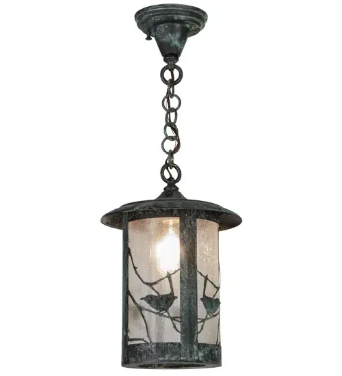 You can almost hear the beautiful melodies of this singing bird that echoes the rhythms of mother nature. Delicately etched of Solid Brass; silhouettes of a Song Bird perched on branches accent this handsome American-made Craftsman Signature lantern style pendant. The lighting fixture; handcrafted in the USA by Meyda artisans; is finished in Verdigris and features Clear Seeded glass. Perfect for illuminating kitchen islands; dining tables and counters. - alternate view