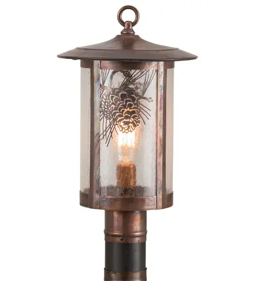 Every Meyda Tiffany item is a unique handcrafted work of art. Natural variations in the wide array of materials that we use to create each Meyda product make every item a masterpiece of its own. Photographs are a general representation of the product. Colors and designs will vary. Collection: Fulton Finish: Vintage Copper Glass: Clear Seeded Glass Width: 10.00" Height: 17.00" Length: 10.00" Weight: 5.50 lb Number of Bulbs: 1 Maximum Wattage: 60.00 W Bulb Type: A19 Bulb Base: Medium Material: Copper Country of Origin: USA Safety Listing: Damp Safety Rating: Wet - alternate view