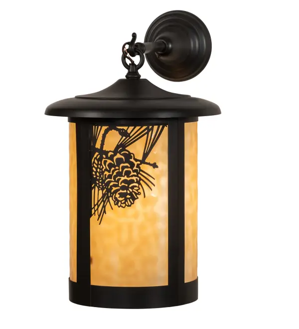 The material is Brass and Glass. The finish is Craftsman Brown. The diffuser is Beige Flemish Glass. Collection: Fulton Finish: Craftsman Brown Glass: Beige Art Glass Width: 12.00" Height: 21.00" Length: 16.00" Weight: 9.50 lb Extension from Wall: 16.00" Number of Bulbs: 1 Maximum Wattage: 60.00 W Bulb Type: A19 Bulb Base: E26 Material: Brass Country of Origin: USA Safety Listing: Wet Safety Rating: Wet