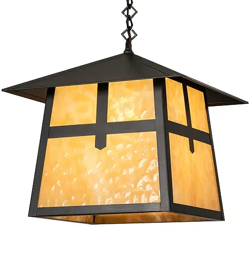 Custom-made from Solid Brass; this ceiling pendant is constructed for interior and exterior applications. A stunning Craftsman design statement is captured with a dramatic profile featuring a unique Cross Mission design. The fixture is ideal for entryways and covered porches and patios; illuminating timber homes; modern farmhouses; and other spaces from Traverse City; Michigan; to Lake Tahoe; Nevada; to Lake Geneva; Wisconsin. The Beige Art Glass diffuser is enhanced with a frame and hardware featured in a Craftsman Brown finish. The overall height ranges from 18 to 53 inches as the chain easily adjusts in the field to meet your exact lighting requirements. The Stillwater Cross Mission Pendant is included in our American-made; American-designed; handcrafted Craftsman Signature Series and manufactured in Yorkville; New York. UL and cUL listed for dry; damp; and wet locations. Our Build Your Own Craftsman Signature Series features unlimited combinations of styles; functions; sizes; and finishes. Options include lanterns; pier and post mounts; and deck lights crafted of marine-grade materials like brass and copper with timeless living finishes offered to endure harsh climates. - alternate view