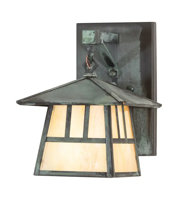 Handcrafted from Solid Brass; this handsome Craftsman-style Brass wall sconce is inspired by the Arts and Crafts movement. The minimalistic Double Bar design is featured on a Beige Iridescent Glass lens; with a frame and hardware finished in Craftsman Verdigris. The fixture is perfect for illuminating the interior and exterior of timber homes; modern farmhouses; and other spaces. The Stillwater Double Bar Mission Wall Sconce is included in our American-made; American-designed; handcrafted Craftsman Signature Series and manufactured in Yorkville; New York. UL and cUL listed for dry; damp; and wet locations. Our Build Your Own Craftsman Signature Series features unlimited combinations of styles. The collection is called Build Your Own because it is fully configurable and customizable from size and design to finish and lens color. Marine grade; solid brass; or copper raw materials are utilized to ensure items from the Craftsman Signature Series of outdoor and indoor lighting will stand the test of time; as these premium metals are impervious to most types of oxidation. Hand-applied Patina finishes on brass and copper are sealed with a clear varnish and over time; may require gentle maintenance; such as wax; to delay or reverse the natural living finish attributes indicative of this finishing process. Patina finishes on brass and copper provide strong resistance to fading from sun exposure; will not chip or crack; and will not rust like a steel-framed item in the same conditions. Choose from many style options; or send us your concept today! Call today to learn how to use the configuration tool available on our website for an instant item number!