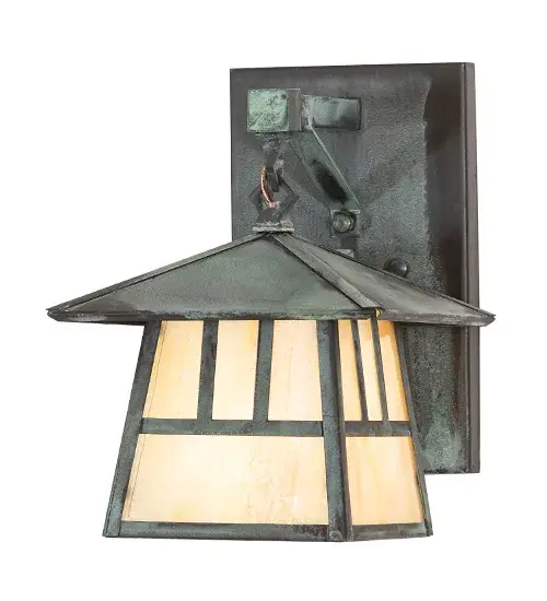 Handcrafted from Solid Brass; this handsome Craftsman-style Brass wall sconce is inspired by the Arts and Crafts movement. The minimalistic Double Bar design is featured on a Beige Iridescent Glass lens; with a frame and hardware finished in Craftsman Verdigris. The fixture is perfect for illuminating the interior and exterior of timber homes; modern farmhouses; and other spaces. The Stillwater Double Bar Mission Wall Sconce is included in our American-made; American-designed; handcrafted Craftsman Signature Series and manufactured in Yorkville; New York. UL and cUL listed for dry; damp; and wet locations. Our Build Your Own Craftsman Signature Series features unlimited combinations of styles. The collection is called Build Your Own because it is fully configurable and customizable from size and design to finish and lens color. Marine grade; solid brass; or copper raw materials are utilized to ensure items from the Craftsman Signature Series of outdoor and indoor lighting will stand the test of time; as these premium metals are impervious to most types of oxidation. Hand-applied Patina finishes on brass and copper are sealed with a clear varnish and over time; may require gentle maintenance; such as wax; to delay or reverse the natural living finish attributes indicative of this finishing process. Patina finishes on brass and copper provide strong resistance to fading from sun exposure; will not chip or crack; and will not rust like a steel-framed item in the same conditions. Choose from many style options; or send us your concept today! Call today to learn how to use the configuration tool available on our website for an instant item number! - alternate view