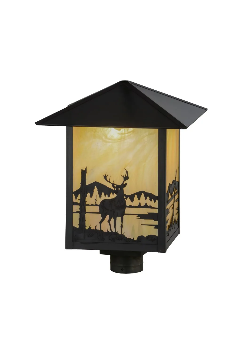 One Light Post Mount Deer in Verdigris