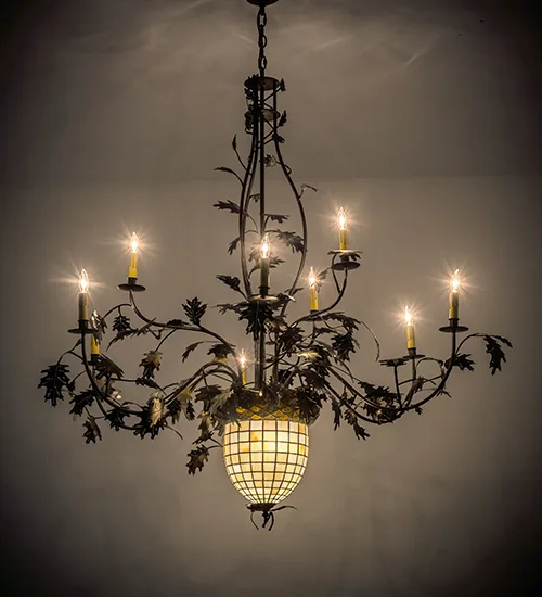 63"W Greenbriar Oak 9 Arm Chandelier