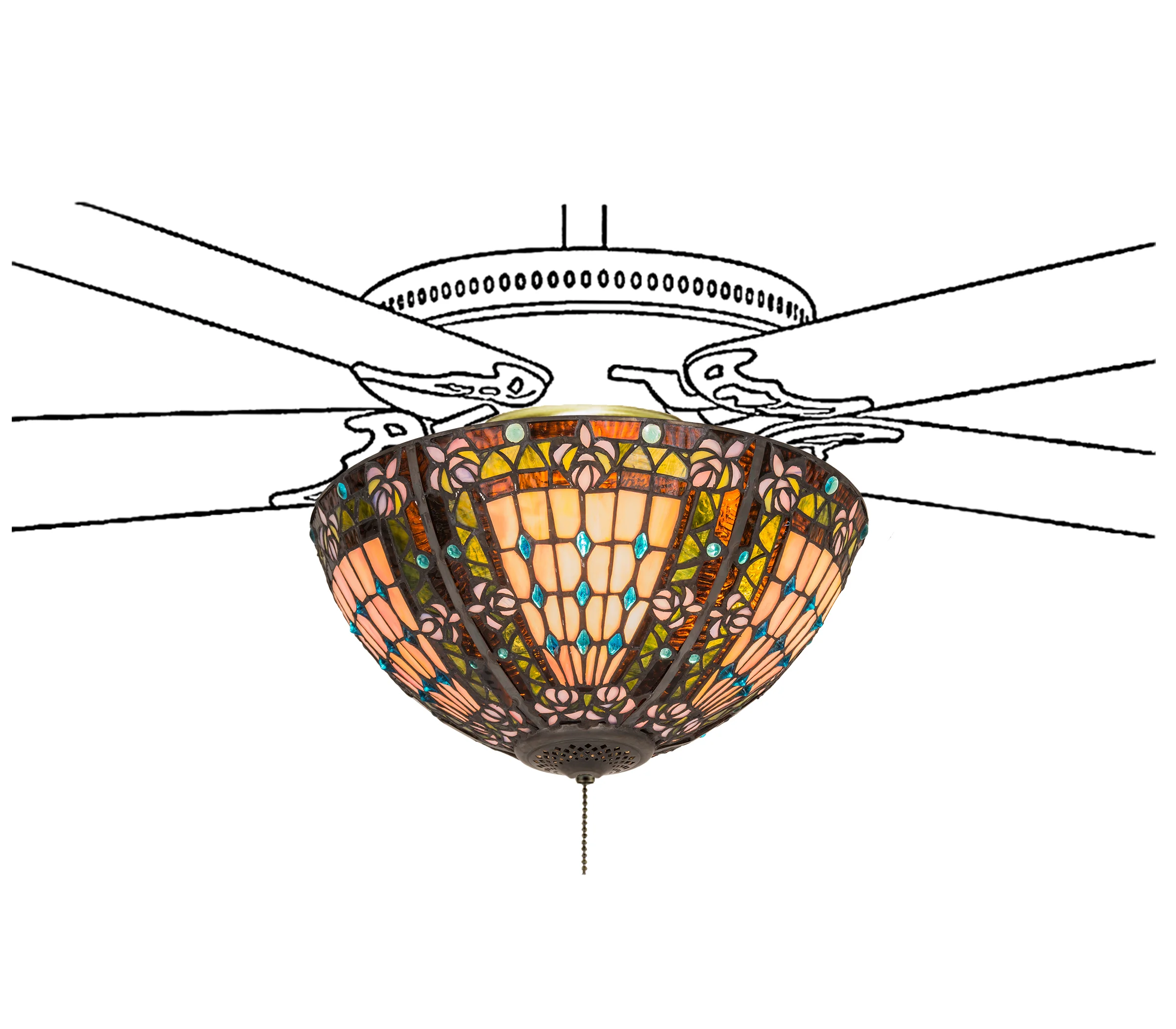Fleur-De-Lis Three Light Fan Light Fixture in Mahogany Bronze