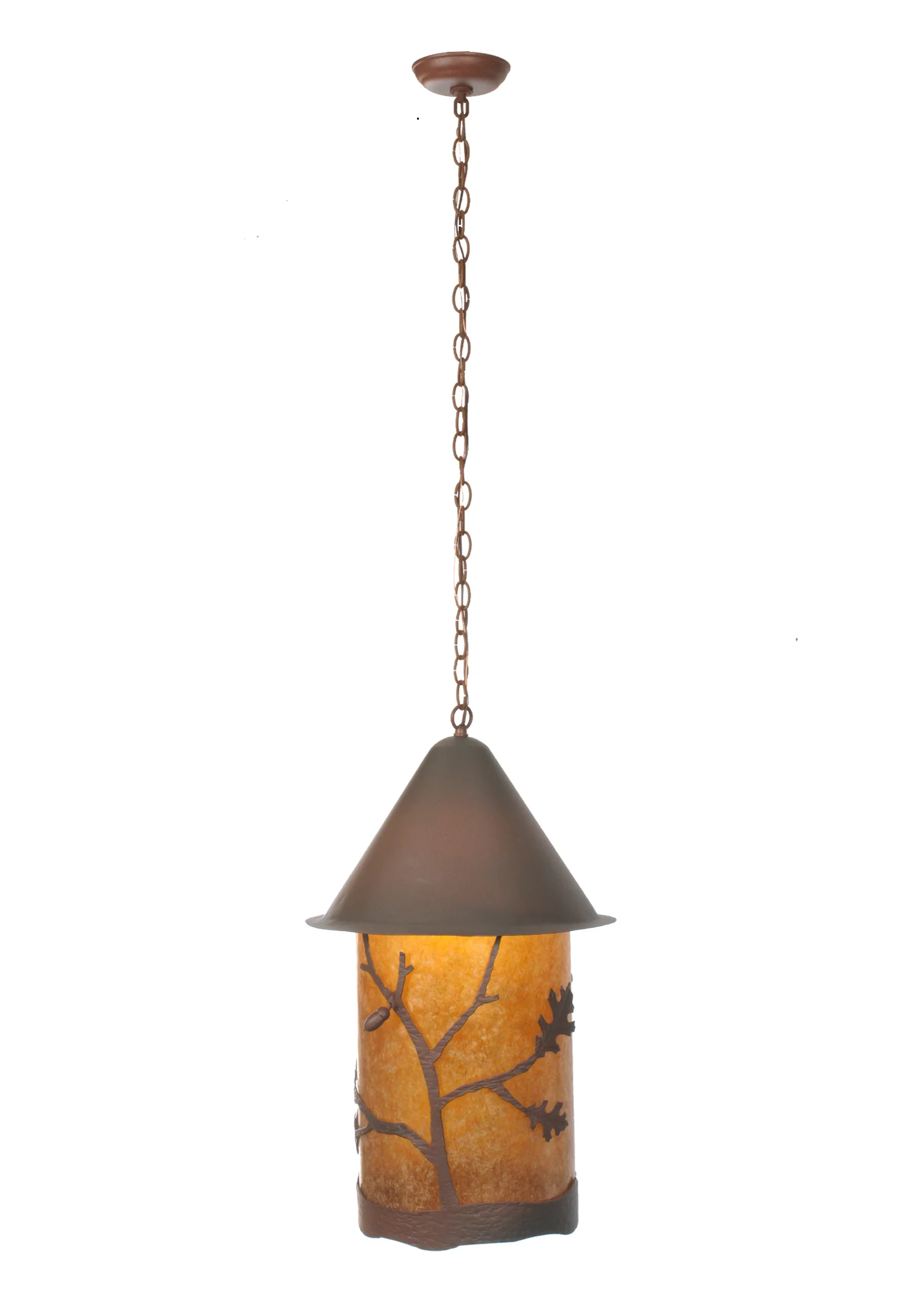 Oak Leaf & Acorn One Light Pendant in Wrought Iron On Rust