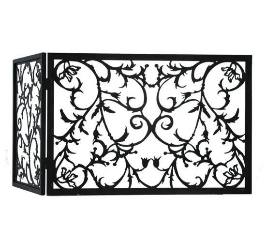 Drawing inspiration from Mother Nature; this unique fireplace screen is custom designed with a stunning intricate Vine and floral silhouette design. The fireplace screen is both functional and decorative and can be placed in front of a working fireplace. The hardware is hand finished in a bold Black hue. Custom crafted in our 180;000 square foot manufacturing facility in Yorkville; NY at the foothills of the breathtaking Adirondack Mountains. This fireplace screen can be produced in special sizes and finishes to enhance your interior decor.