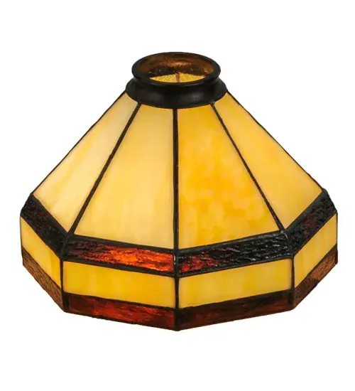 Bark Brown Granite Glass borders the exquisite Beige Art Glass shade of this art glass shade. The classic styling of this Tiffany-inspired stained glass shade and soft pastel colors will add charm to any room. This beautiful art glass shade is created using the famous Meyda Tiffany copper foil construction process. Ideal for pairing with a base to create a charming mini lamp; or building a stunning mini ceiling pendant with the appropriate hardware. The Topridge Shade is included in our American-designed; handcrafted Tiffany Stained Glass Collection. Each shade is a unique work of art with color variations based on natural ingredients inherent in the glass. Please don't hesitate to contact us if color matching is critical when ordering multiple items.