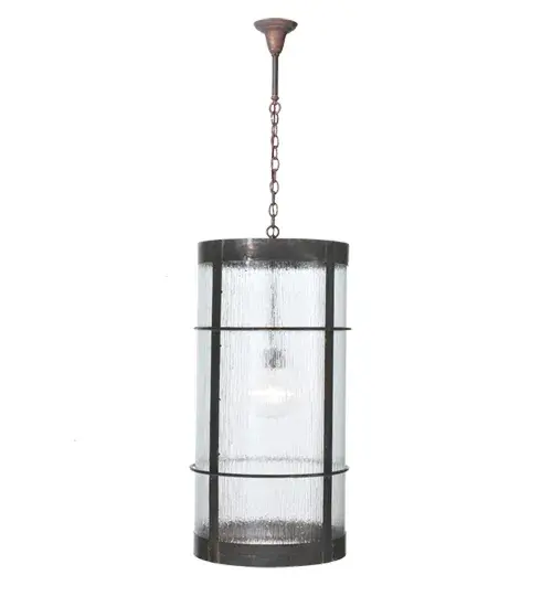 A minimalist Cylindre style that delivers beautiful ambient illumination. This handsome ceiling pendant is designed with a Rain Mist art glass diffuser which is complemented with a stunning Vintage Copper finish. The overall height ranges from 50 to 121 inches as the chain length can be easily adjusted in the field to accommodate your specific lighting application needs. Handmade by highly skilled artisans in our 180,000 square foot manufacturing facility in Yorkville, New York. Diffuser colors, metal finishes and chandelier sizes can be customized to your specifications. UL and cUL listed for dry and damp locations. Collection: Villa Finish: Vintage Copper Glass: Rain Mist Notes: Custom Crafted In Yorkville, New York Please Allow 30 Days Width: 18.00" Height: 50.00" Length: 18.00" Weight: 43.00 lb Number of Bulbs: 1 Maximum Wattage: 60.00 W Bulb Type: A19 Bulb Base: E26 Country of Origin: USA Safety Listing: Wet Safety Rating: Wet - alternate view