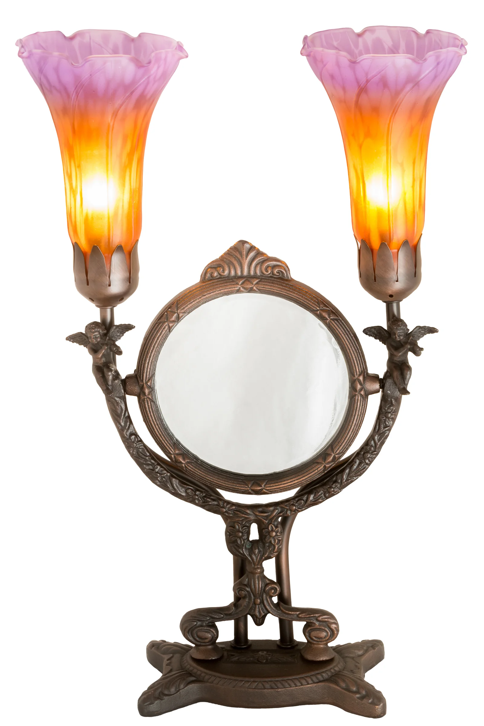 Amber/Purple Pond Lily Accent Lamp in Mahogany Bronze
