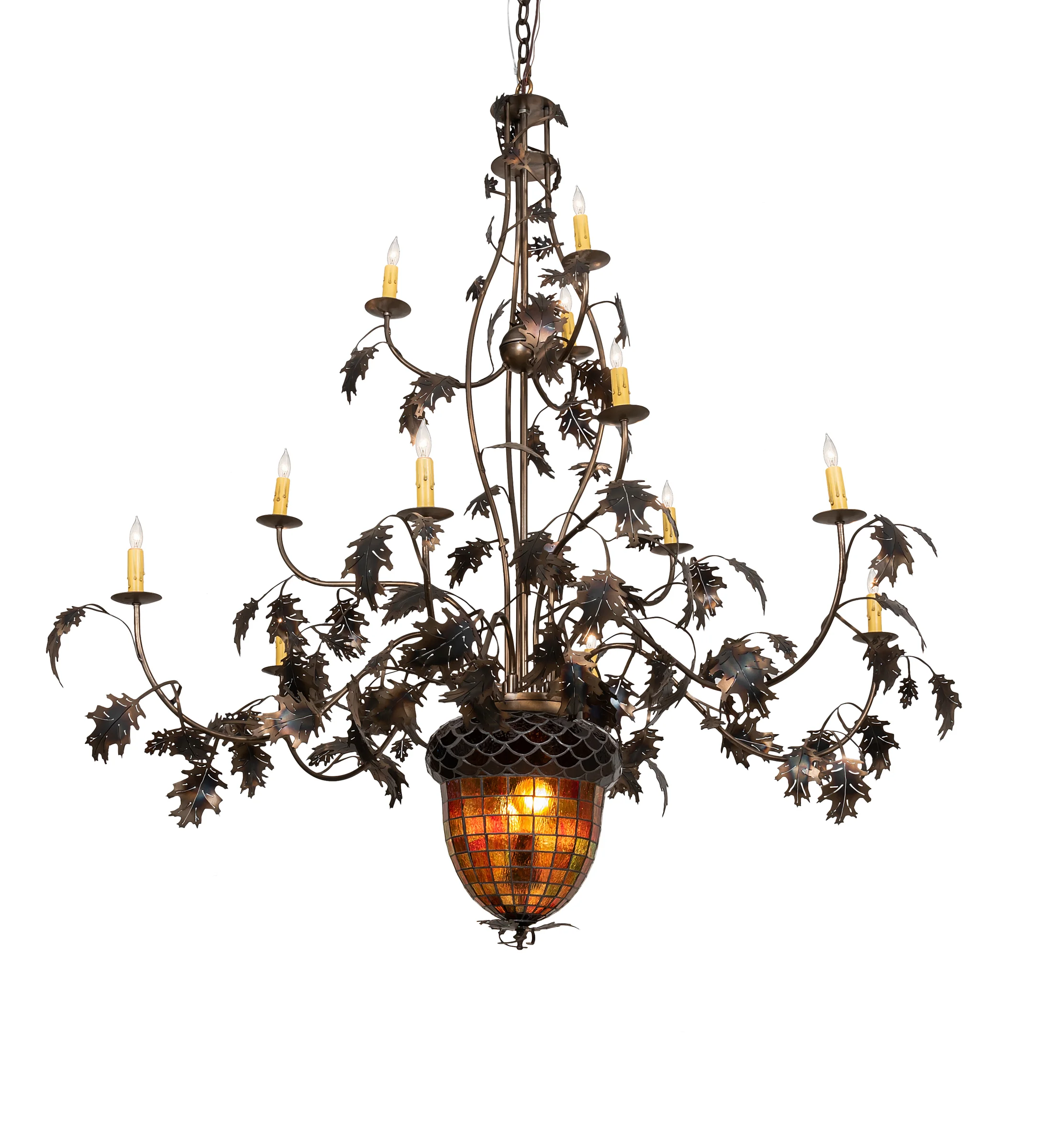 Greenbriar Oak 14 Light Chandelier in Dark Burnished Antique Copper