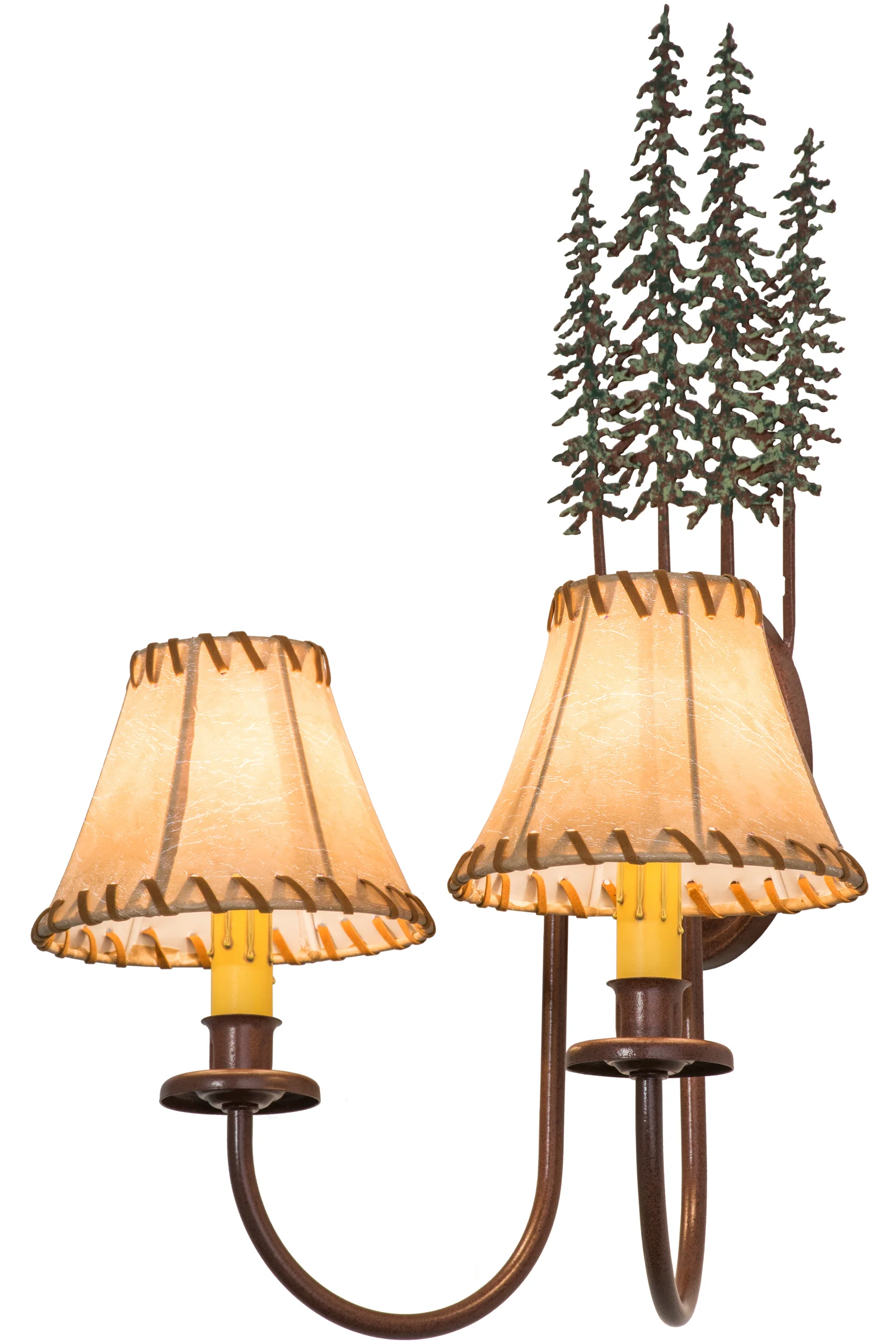 Tall Pines Two Light Wall Sconce in Rust/Green Trees