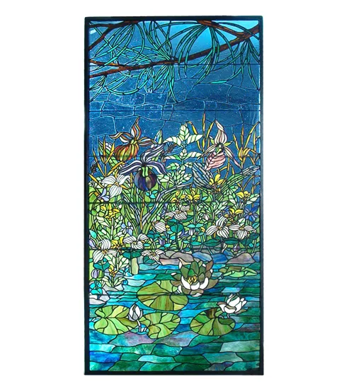 27"W X 56.25"H Woodland LilyPond Stained Glass Window
