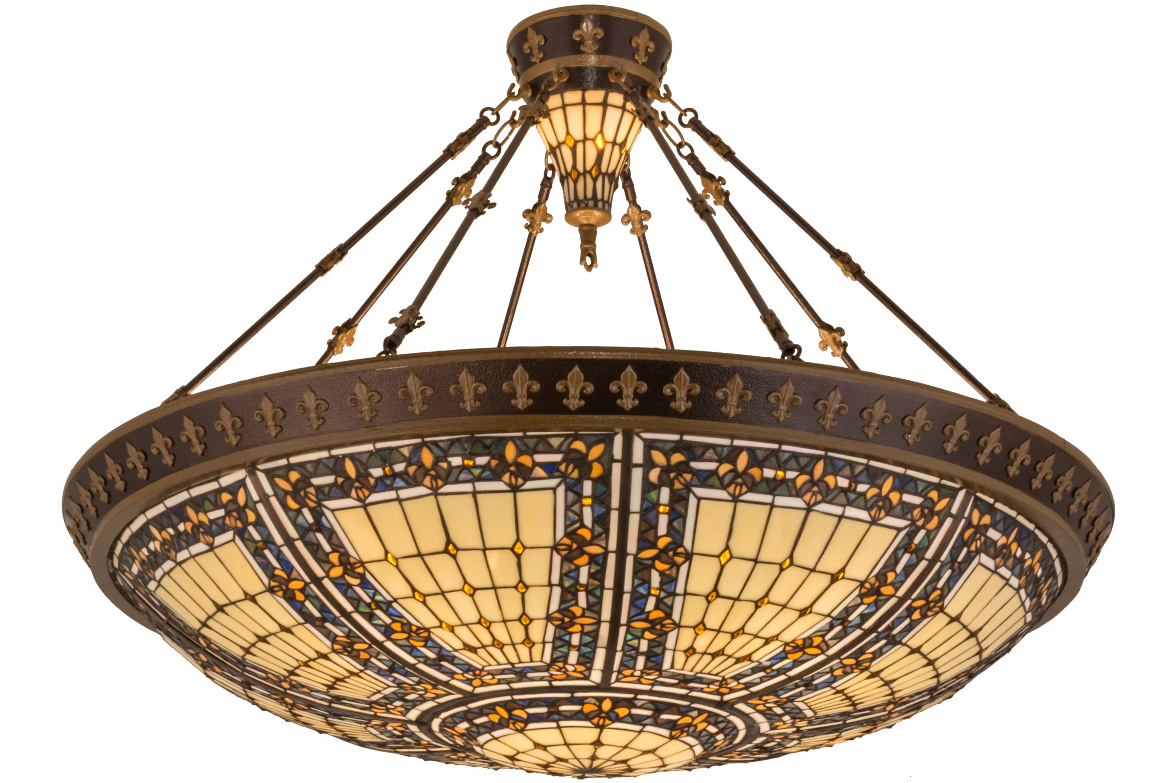 Fleur-De-Lis Eight Light Pendant in Copper Vein & Nu Gold