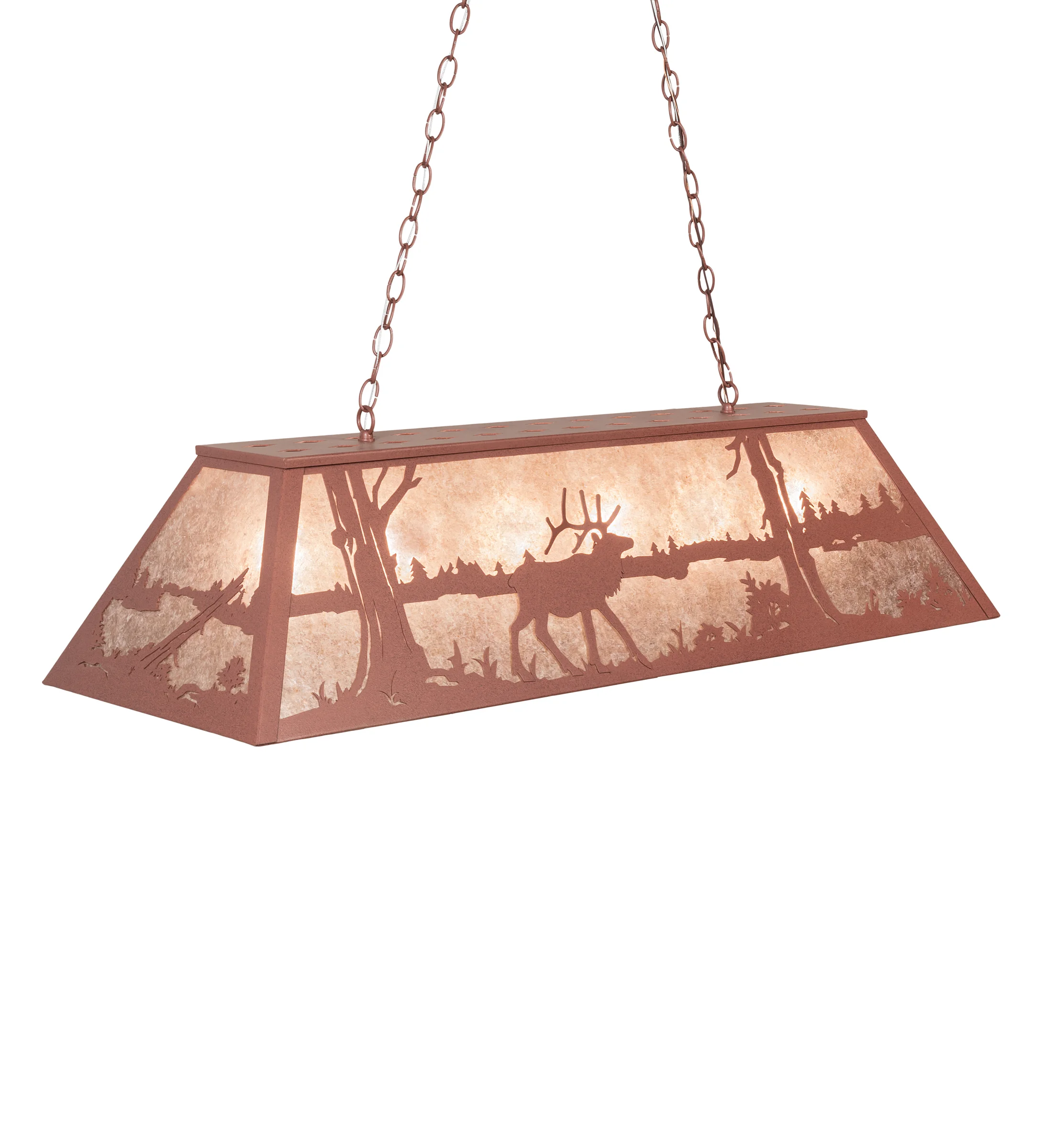 Elk At Lake Six Light Pendant in Rust