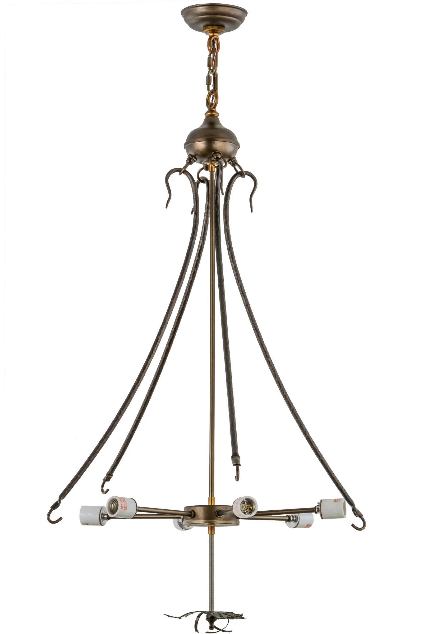 Greenbriar Oak Six Light Inverted Pendant Hardware in Antique Copper