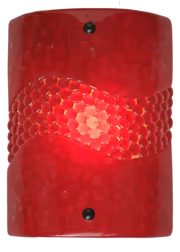 Hot high-fired glass is transformed into a cool abstract lighting design; blending waves of Red Pebbled Glass Jewels on a Red Art Glass background. Striking fused glass defines this extraordinary sconce; which features glass droplets on a solid curved panel. The ADA-compliant wall sconce is ideal for illuminating a wide range of rooms in homes; resorts; hotels; and restaurants. The Metro Fusion Red Pietre Wall Sconce is featured in our American-made; American-designed; handcrafted Modern Lighting Collection; which is manufactured in Yorkville; New York. UL and cUL listed for dry and damp locations. Each shade is a unique work of art with color variations based on natural ingredients inherent in the glass. The Quality Bent Glass division of Meyda Tiffany Lighting is over 100 years in the making. Today; we are still creating timeless masterpieces using tools and methods from the days when we supplied Tiffany Studios. Fused glass colors and metal finishes are customizable; as each fixture is handcrafted to order.