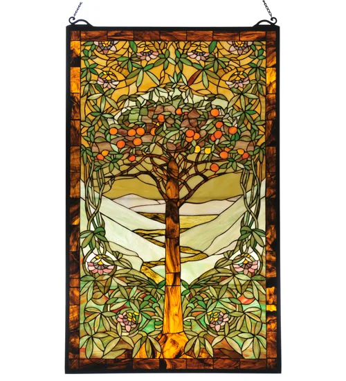 24"W X 38.75"H Tiffany Tree of Life Stained Glass Window