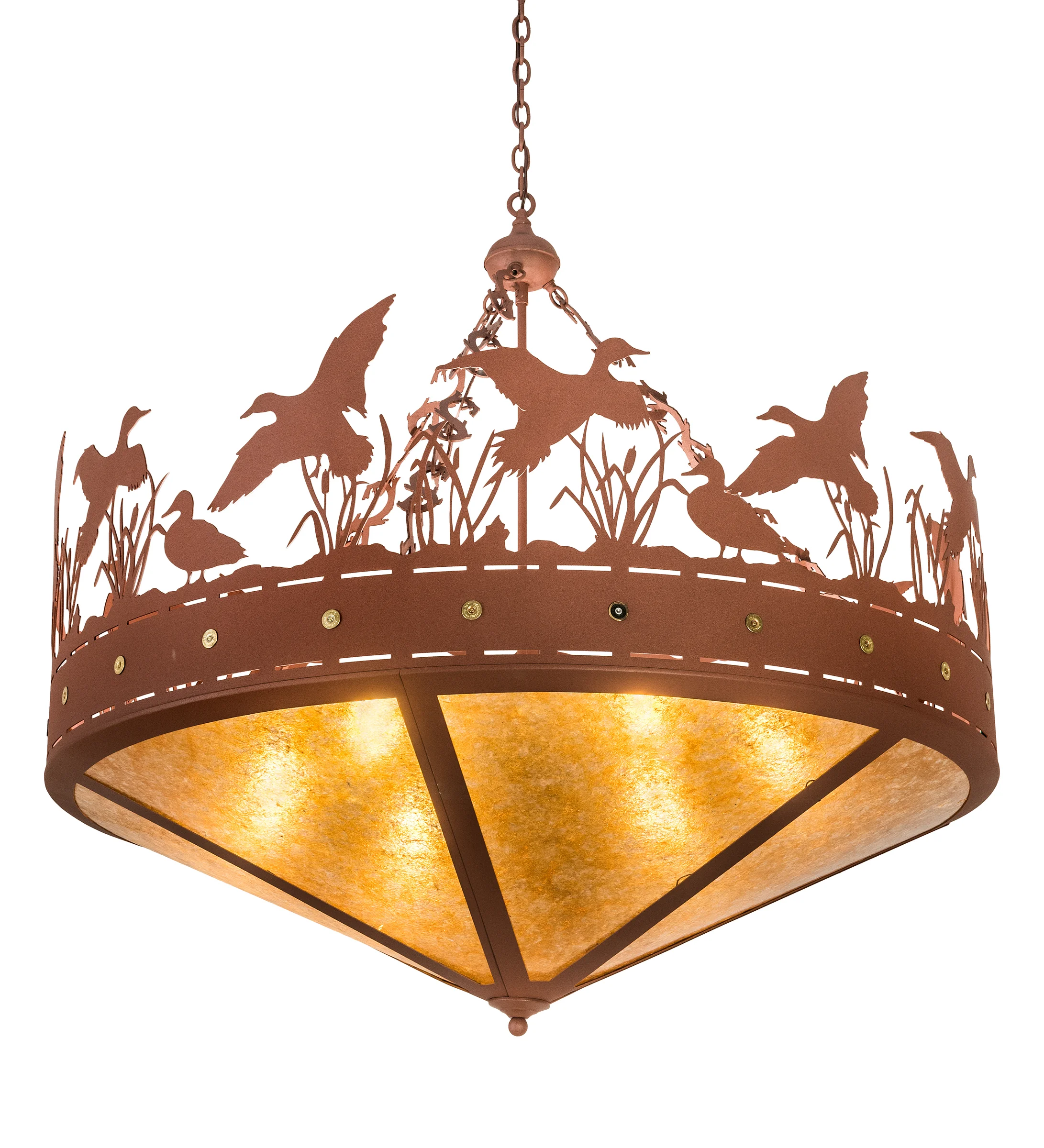 Ducks In Flight Seven Light Inverted Pendant in Rust