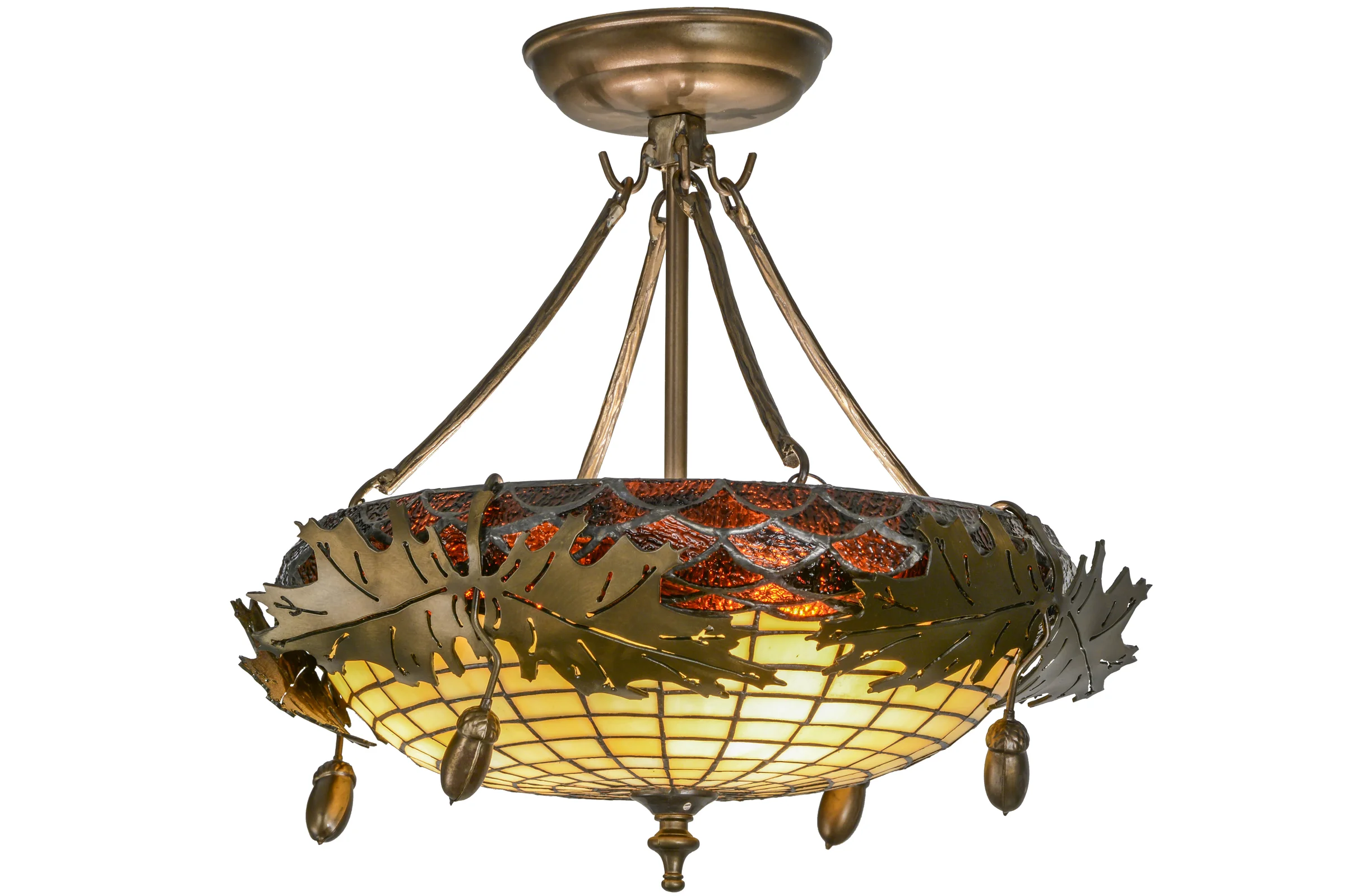 Greenbriar Oak Three Light Semi-Flushmount in Antique Copper