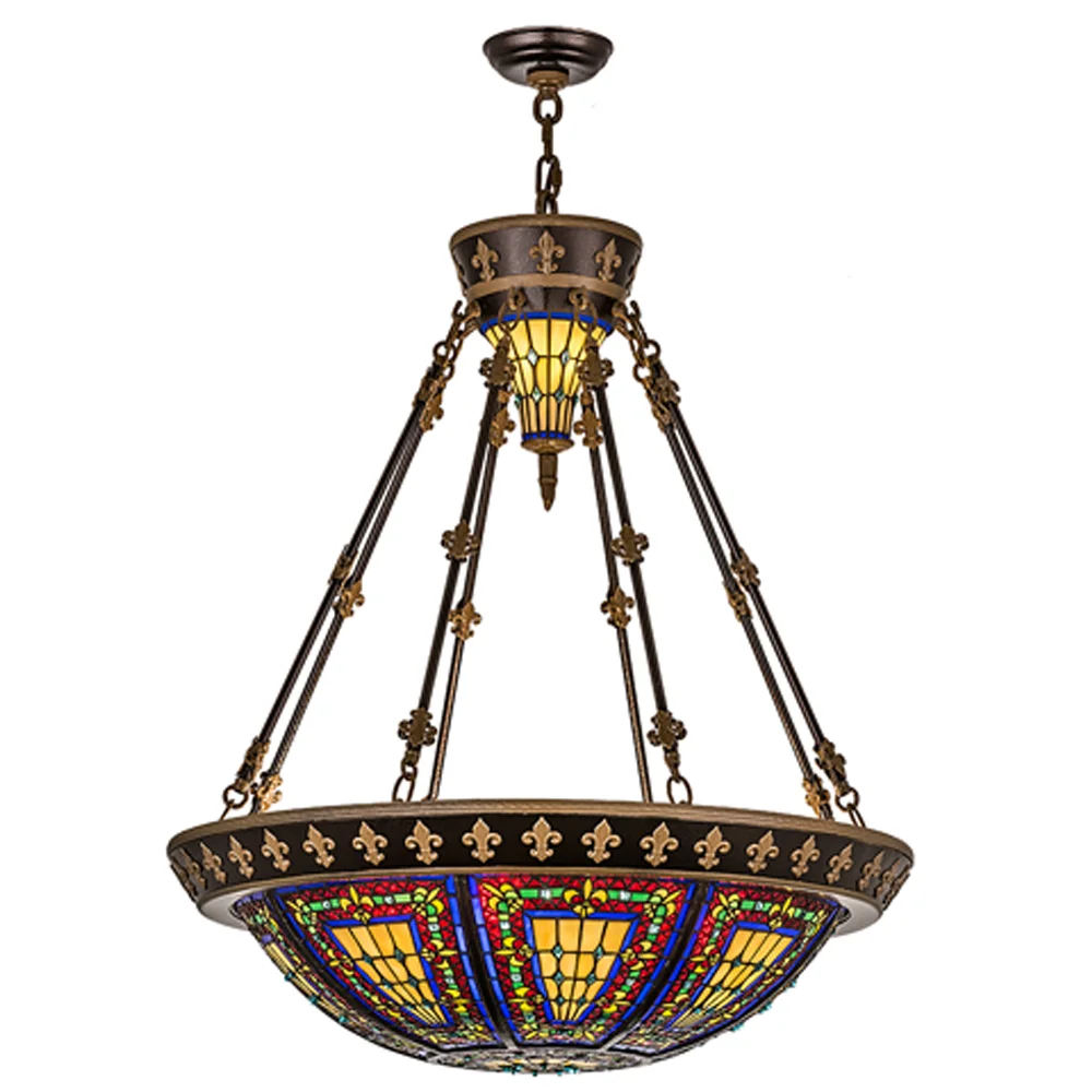Fleur-De-Lis Six Light Inverted Pendant in Copper Vein & Nu Gold