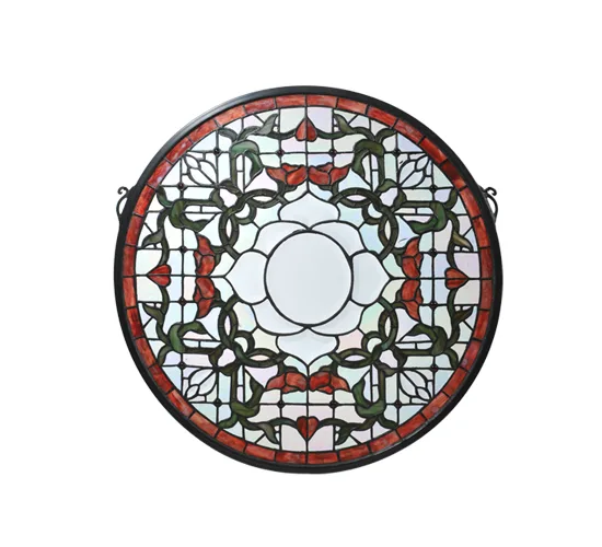Tulip Bevel Medallion Window in Zair Bevel Burgundy
