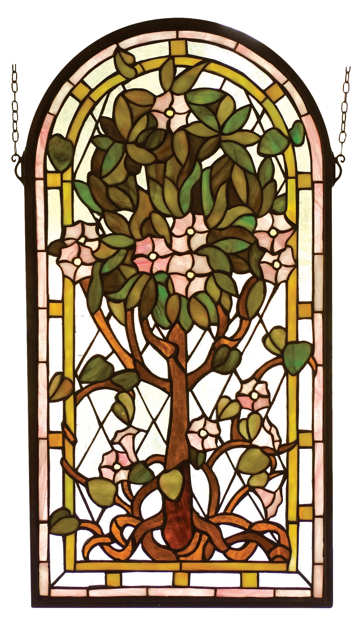 Arched Tree Of Life Window in Vaclt Jaw Avocado Amber