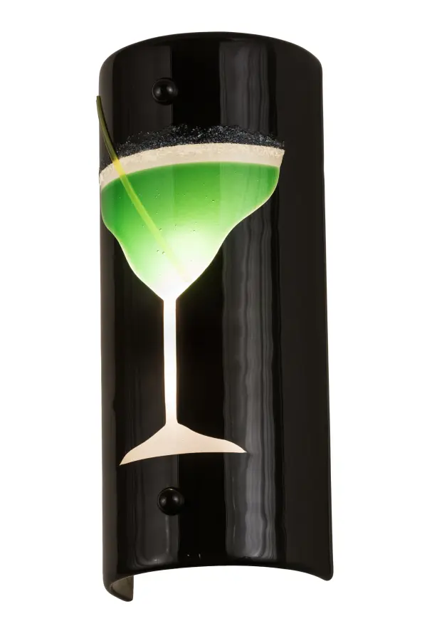 Whet your appetite for fun with the Key West; Metro Fusion ADA compliant wall sconce. Ready to light up your evening; a salt rimmed; Lime tinted Margarita; waits against a Midnight Black wall. This fun sconce shade is suspended by Nickel finished powder coated hardware. Designed and created by Meyda artists and craftsmen; hand cut pieces of glass are fused together; resulting in a unique; contemporary fixture.