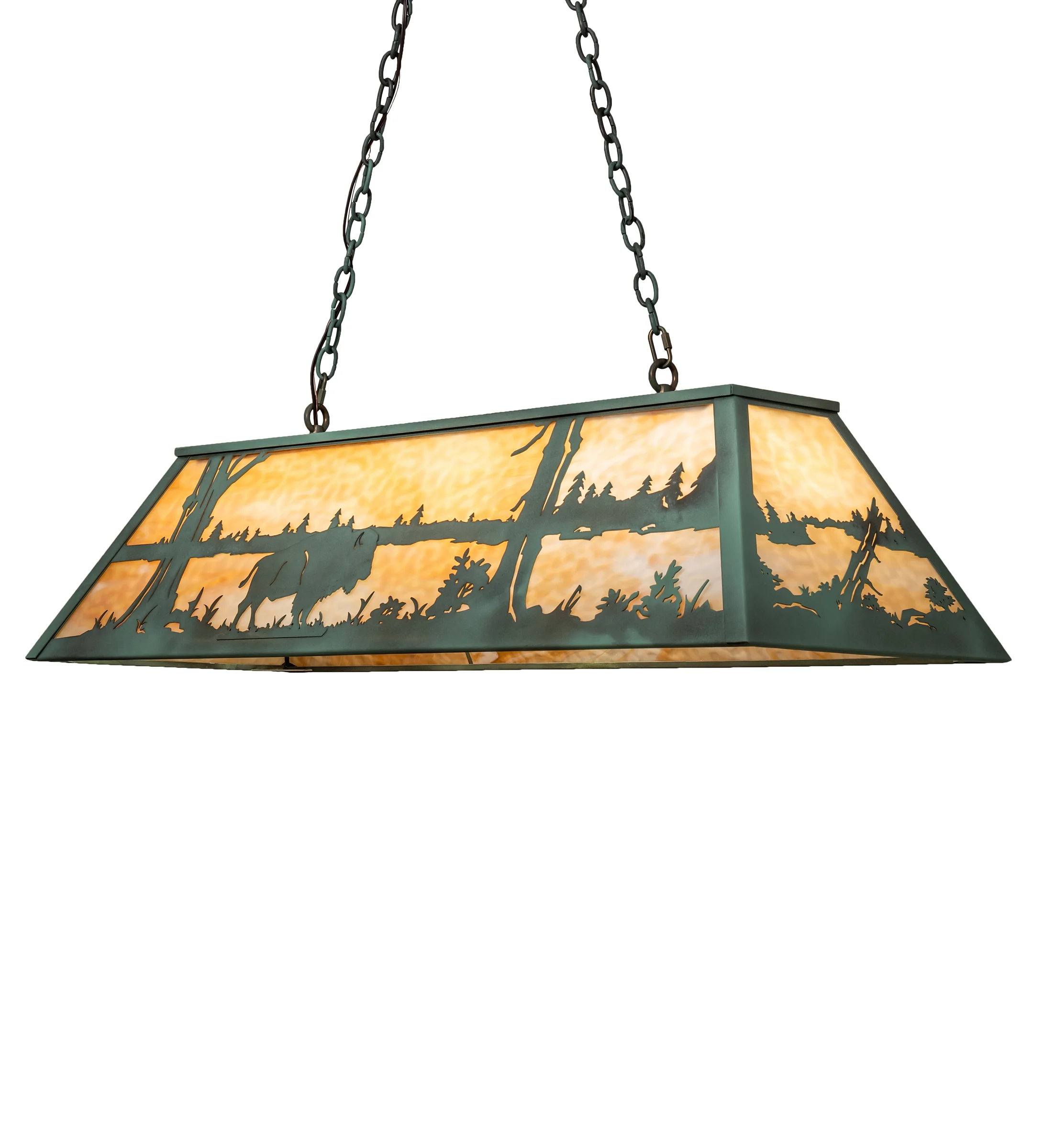 Buffalo At Lake Six Light Pendant in Antique Copper/Verde