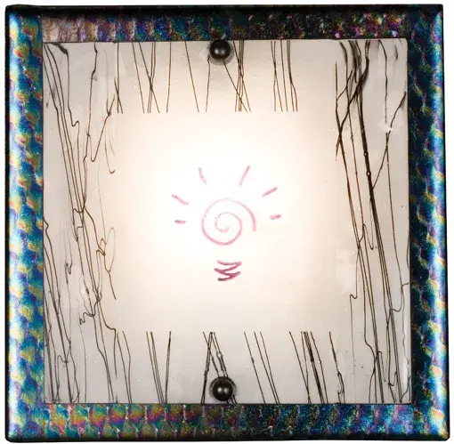 Imagination; Metro Fusion ADA compliant wall sconce. Hand cut Black and White glass squares with Tomato Red borders are hot fused together in a hot kiln. This fun sconce shade is suspended by Nickel finished powder coated hardware. Designed and created by Meyda artists and craftsmen; for a fun; unique; contemporary fixture.