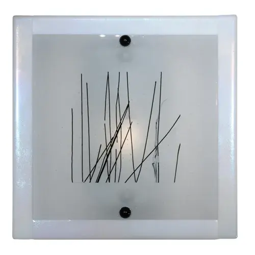 Inspired by bare trees against a winter sky; Twigs Metro Fusion ADA compliant wall sconce; makes an abstract landscape. Frost White glass drizzled with Midnight Black; is hot fused together with Winter White borders. The shade is suspended by Nickel finished powder coated hardware. Designed and created by Meyda artists and craftsmen; the sconce your beacon to nature.