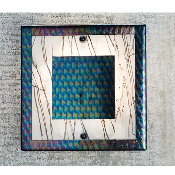 Bend your branches down along the ground and cover me in light from the Willows; Metro Fusion ADA compliant wall sconce. Frost White glass is drizzled in Midnight Black and bordered inside and out with iridescent dichroic glass that is fused together in a hot kiln. This unique contemporary sconce shade is suspended by Nickel finished powder coated hardware. Designed and created by Meyda artists and craftsmen.
