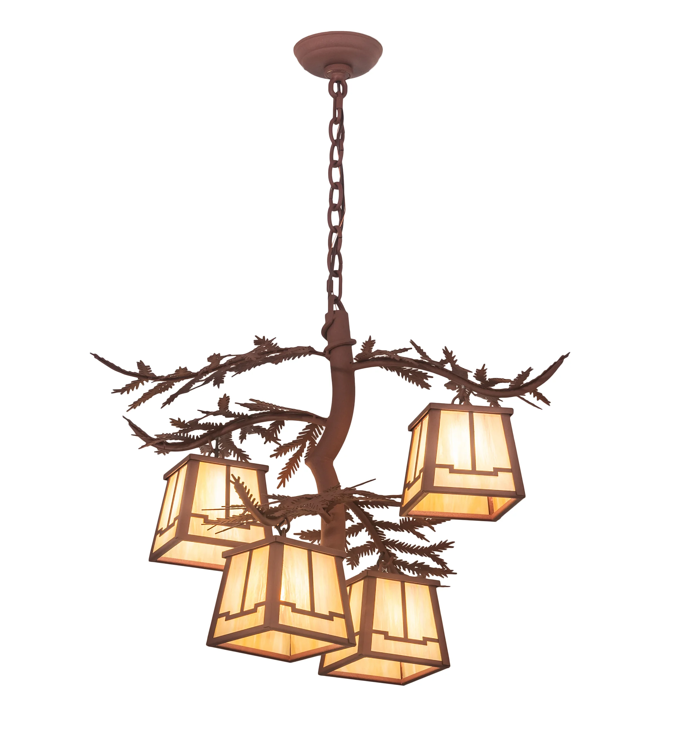 Pine Branch Four Light Chandelier in Rust