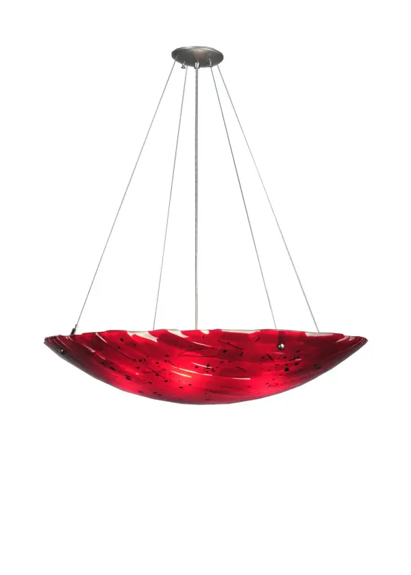 Every Meyda Tiffany item is a unique handcrafted work of art. Natural variations in the wide array of materials that we use to create each Meyda product make every item a masterpiece of its own. Photographs are a general representation of the product. Colors and designs will vary. Collection: Pomodoro Caldo Finish: Brushed Nickel Glass: Red/Black/Streamer Notes: Custom Crafted In Yorkville, New York Please Allow 50 Days Width: 29.00" Height: 23.00" Length: 29.00" Number of Bulbs: 4 Maximum Wattage: 60.00 W Bulb Type: A19 Bulb Base: E26 Material: Brass Country of Origin: USA Safety Listing: Dry Safety Rating: Dry
