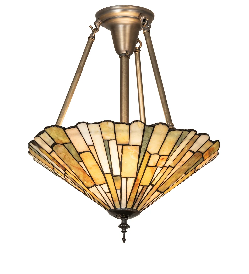 Delta Three Light Semi-Flushmount in Antique Brass