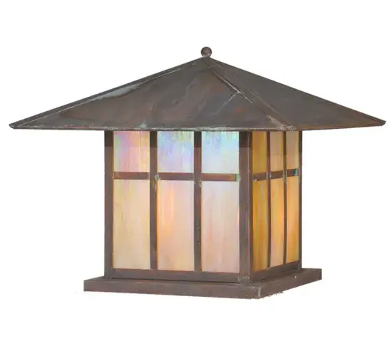 Constructed of Solid Brass; this lighting fixture is handcrafted for durability and longevity and is resistant to rust and corrosion; making it perfect for exterior applications. A stunning Craftsman design statement is captured with a dramatic Mission-styled profile and a straight-line design. The Beige Iridescent Glass diffuser is enhanced with a frame and hardware featured in a Vintage Copper finish. The fixture is ideal for placement on columns and posts on decks and patios in timber homes; modern farmhouses; and other spaces from Traverse City; Michigan; to Lake Tahoe; Nevada; to Lake Geneva; Wisconsin. The Seneca Double Bar Mission Pier Mount is included in our American-made; American-designed; handcrafted Craftsman Signature Series and manufactured in Yorkville; New York. UL and cUL listed for dry; damp; and wet locations. Our Build Your Own Craftsman Signature Series features unlimited combinations of styles. The collection is called Build Your Own because it is fully configurable and customizable from size and design to finish and lens color. Choose from a multitude of style options; or send us your concept today! Call today to learn how to use the configuration tool available on our website for an instant item number!