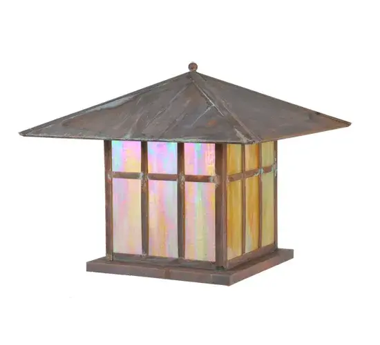 Constructed of Solid Brass; this lighting fixture is handcrafted for durability and longevity and is resistant to rust and corrosion; making it perfect for exterior applications. A stunning Craftsman design statement is captured with a dramatic Mission-styled profile and a straight-line design. The Beige Iridescent Glass diffuser is enhanced with a frame and hardware featured in a Vintage Copper finish. The fixture is ideal for placement on columns and posts on decks and patios in timber homes; modern farmhouses; and other spaces from Traverse City; Michigan; to Lake Tahoe; Nevada; to Lake Geneva; Wisconsin. The Seneca Double Bar Mission Pier Mount is included in our American-made; American-designed; handcrafted Craftsman Signature Series and manufactured in Yorkville; New York. UL and cUL listed for dry; damp; and wet locations. Our Build Your Own Craftsman Signature Series features unlimited combinations of styles. The collection is called Build Your Own because it is fully configurable and customizable from size and design to finish and lens color. Choose from a multitude of style options; or send us your concept today! Call today to learn how to use the configuration tool available on our website for an instant item number! - alternate view