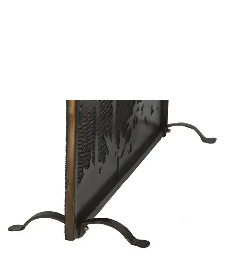 A love of the outdoors was the inspiration for this handsome Meyda original firescreen; hand crafted in the USA. This Tall Pine Tree firescreen has an Antique Copper finish and is backed with a mesh screen. - alternate view