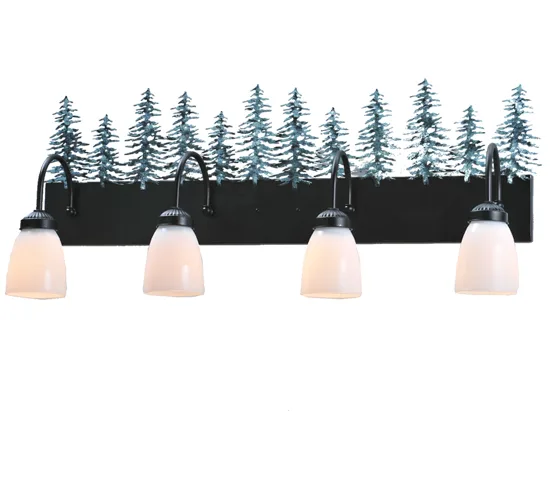 Tall Pines Four Light Vanity in Textured Black/Green Trees