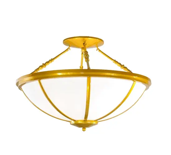 A stunning transitional look for your home or business. Designed with warm Statuario Idalight enhanced by a cool Buttered Brass powdercoat finish. The graceful supports featured decorative accents. The fixture was handcrafted by Meyda artisans in our factory in Yorkville; New York. Energy efficient lamping options offered. UL and cUL listed for dry and damp locations. - alternate view