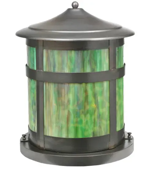 Constructed of Solid Brass; this Craftsman-style lighting fixture is handcrafted for durability and longevity and is resistant to rust and corrosion. This stunning cylindrical lantern features a straight-line design on a Green/Brown Art Glass lens and is enhanced with a Craftsman Brown finish. The handsome lighting fixture can be mounted to columns and posts on patios and decks while providing beautiful ambient lighting in fine homes and other spaces; from Traverse City; Michigan; to Lake Tahoe; Nevada; to Lake Geneva; Wisconsin. The Fulton Double Bar Mission Pier Mount is included in our American-made; American-designed; handcrafted Craftsman Signature Series and manufactured in Yorkville; New York. UL and cUL are listed for dry; damp; and wet locations. Our Build Your Own Craftsman Signature Series features unlimited combinations of styles.The collection is called build your own because it is fully configurable and customizable from size and design to finish and lens color. Go nuts with the options; or send us your own concept today! Call today to learn how to use the configuration tool available on our website for an instant item number!