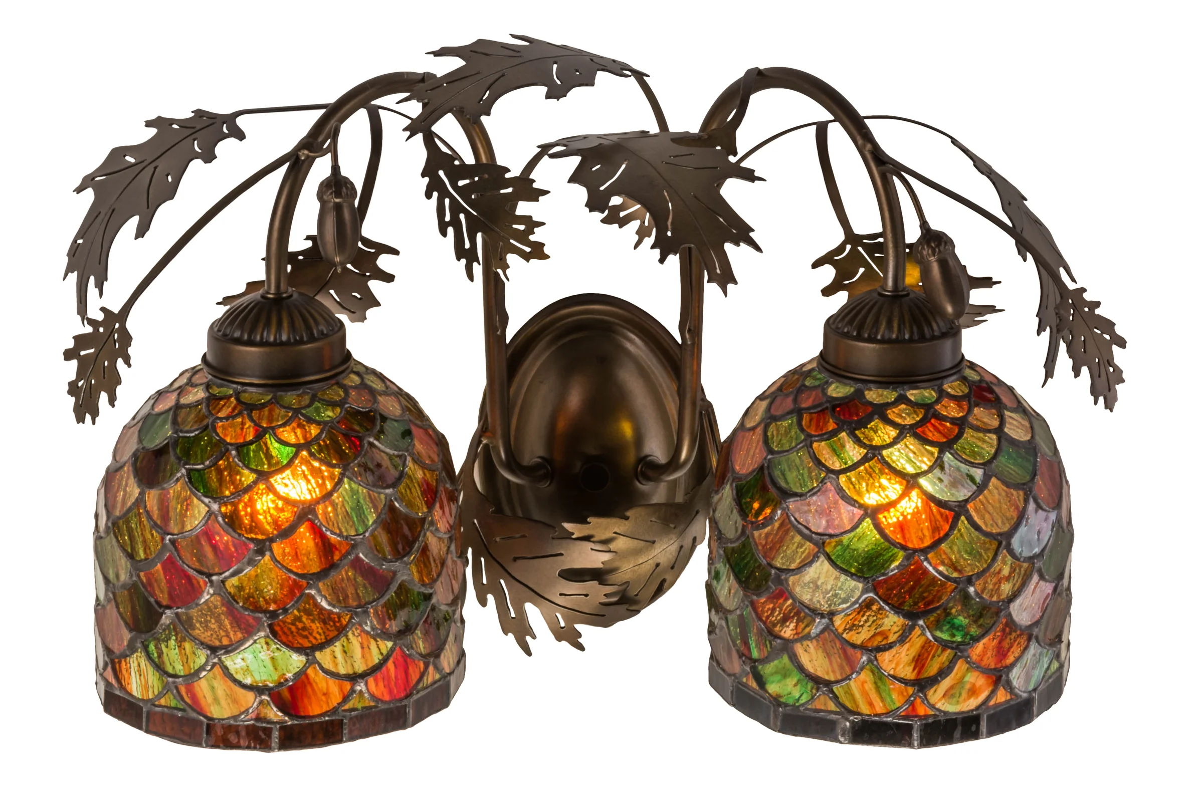 Oak Leaf & Acorn Two Light Wall Sconce in Antique Copper