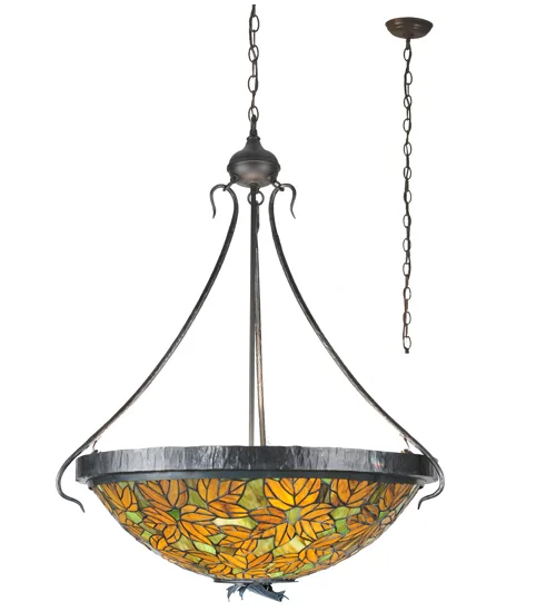 Tiffany Autumn Leaf Eight Light Inverted Pendant in Costello Black