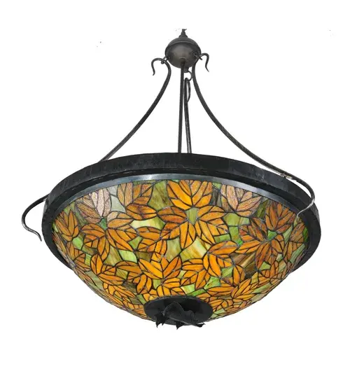30"W Tiffany Autumn Leaf Inverted Pendant - Image 8