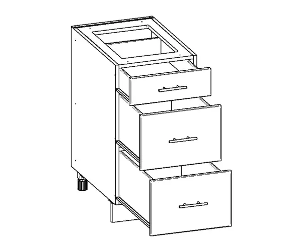 Notes: • 12"- 36" Wide available in 3" increments • 24" & 27" Deep • Top drawer 6" • Bottom two drawers 12" Item Code: 12"-21": BAAC 24"-36": BABC