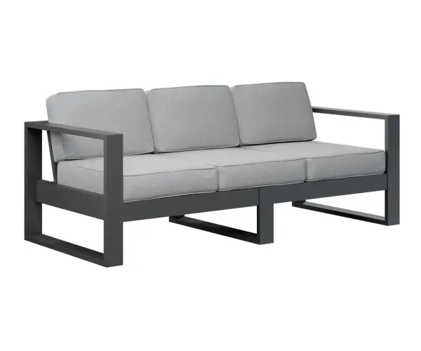 The Nordic Sofa combines modern aesthetics with exceptional durability. Crafted from Marine Grade Poly, it resists UV rays, moisture, and temperature extremes while maintaining its sleek profile and fade-resistant cushions.