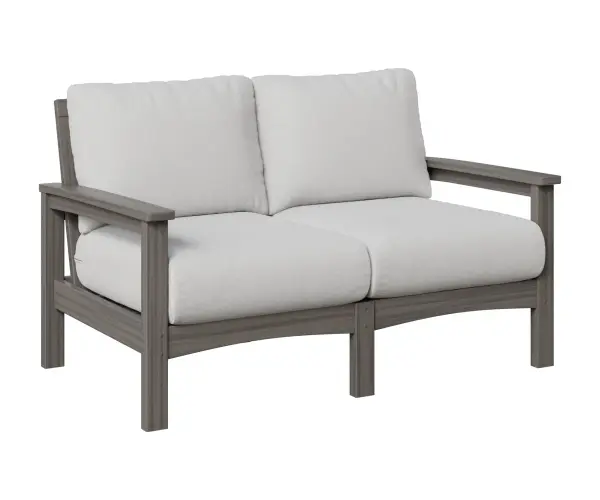 Dimensions: 55¼"W x 33"D x 32½"H Arm Height: 23⅜"H Features: • Poly furniture is made of high-density polyethylene (HDPE) that will never need to be painted or stained • It will not rot or splinter • Poly furniture also contains added UV protection to resist fading • Fade resistant colors on the cushions Item Code: CL5332