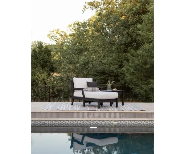 Dimensions: 33"W x 63"D x 34¼"H Features: • Can be combined with other pieces as part of a sectional • Poly furniture is made of high-density polyethylene (HDPE) that will never need to be painted or stained • It will not rot or splinter • Poly furniture also contains added UV protection to resist fading • Fade resistant colors on the cushions Item Code: CTCL3363 - alternate view