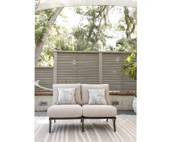 Dimensions: 49"W x 33¼"D x 28¾"H Features: • Marine Grade Poly (MGP) furniture is crafted from molded polyethylene, making it resistant to the elements, including UV rays, moisture, and extreme temperatures • It is designed to withstand elements such as sun, rain, and snow • It doesn’t splinter, crack, or fade over time. • MGP furniture requires minimal maintenance. It is easy to clean and doesn’t require staining, sealing, or painting • MGP’s allows for a thinner profile which allows for sleeker furniture designs • Fade resistant colors on the cushions Item Code: HALS4929 - alternate view